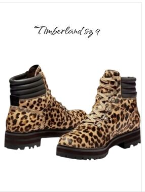 New Timberland London Square Leopard Calf Hair Hiker Boots 9